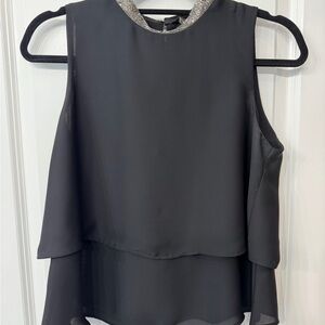 Zara Black Sleeveless Blouse with Silver Bead Neckline